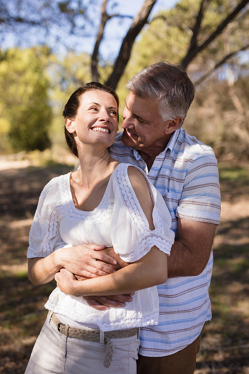 Romantic couple embracing each other during safari vacation