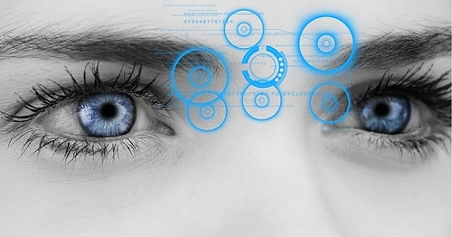 Digital composite image of womans eye with interface screen