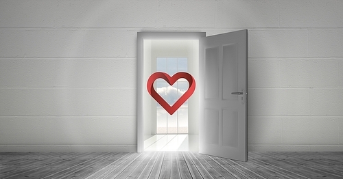 Digitally generated image of red heart shape on the door