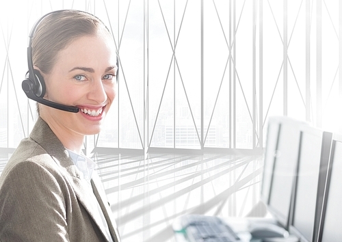 Portrait of smiling customer service woman working in office
