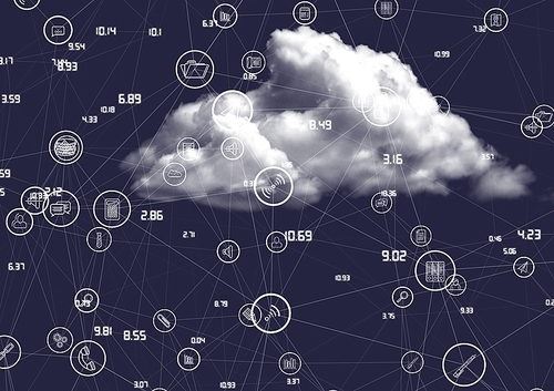 Digital composition of cloud with connecting icons against blue background