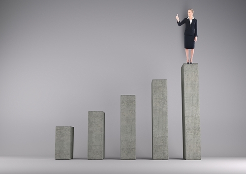 Digital composite of Business woman on graph post against grey background