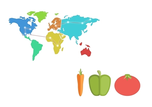 Digital composite of vegetables trade against map of the world