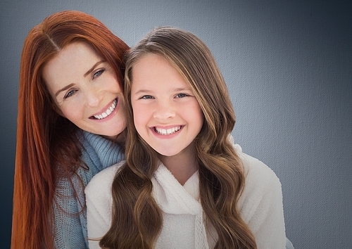 Digital composite of a lovely girl with her mom against neutral background