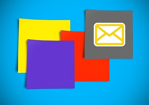 Digital composite of colored Sticky Note with Email icon against blue background
