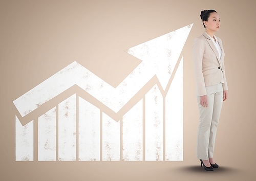 Digital composite of Businesswoman standing in front of graph against a neutral background