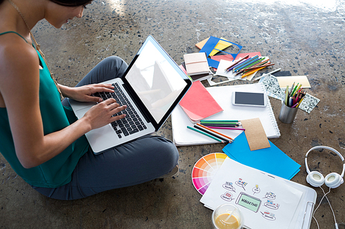 Female executive using laptop in office