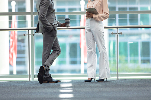 Low section of diverse young executives talking in modern office