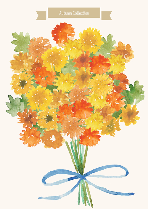 [일러스트레이션]가을수채화-국화 꽃다발