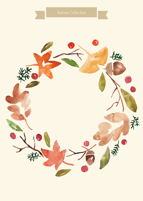 [일러스트레이션]가을수채화-단풍잎 리스