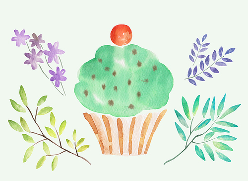 [일러스트]수채화-봄-컵케이크