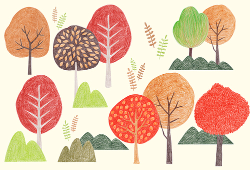 [일러스트] 가을색연필화-가을나무