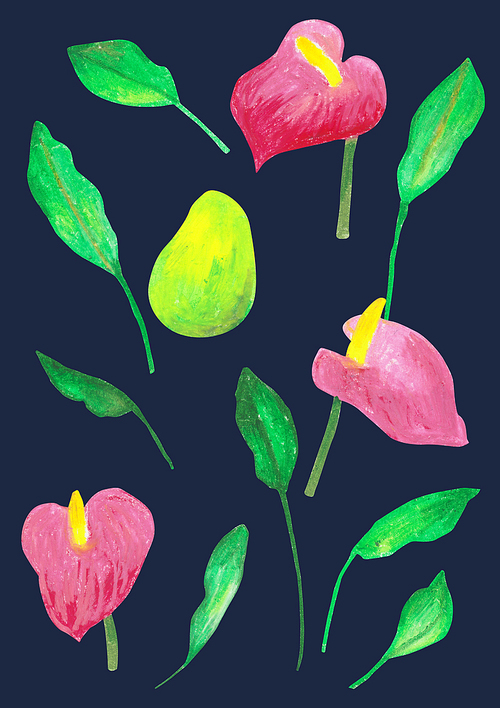 [일러스트] 안스리움 꽃 패턴