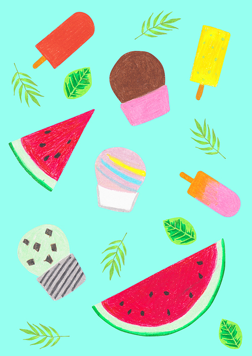 [일러스트] 수박과 아이스크림 패턴