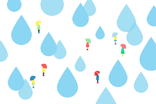 [일러스트] 빗방울과 우산 쓴 사람들