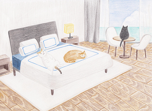 고양이의 휴가 색연필 일러스트 - 낮잠