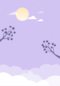 추석 풍경 일러스트 - 보름달과 단풍나무
