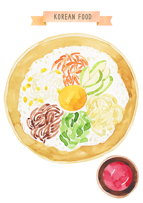 한국 음식 수채화 - 비빔밥