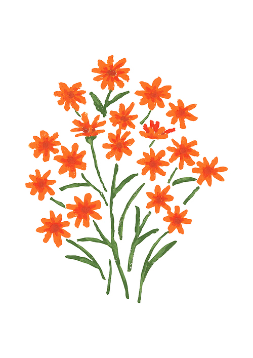 오일파스텔 일러스트 - 주황색 꽃