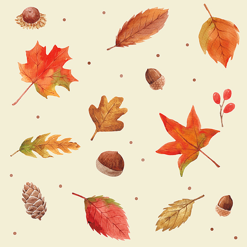 가을 식물 수채화 패턴 01