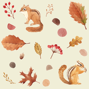 가을 식물 수채화 패턴 02