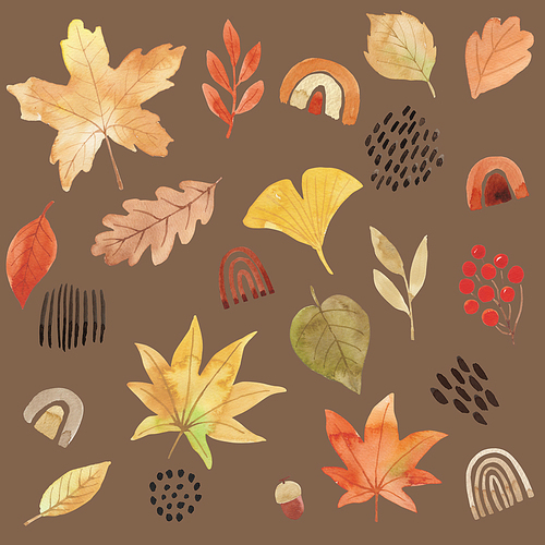 가을 식물 수채화 패턴 07