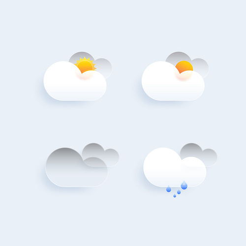 Set of different weather icons. Cloud, rain,moon, lightning,sonwflake. Vector illustration