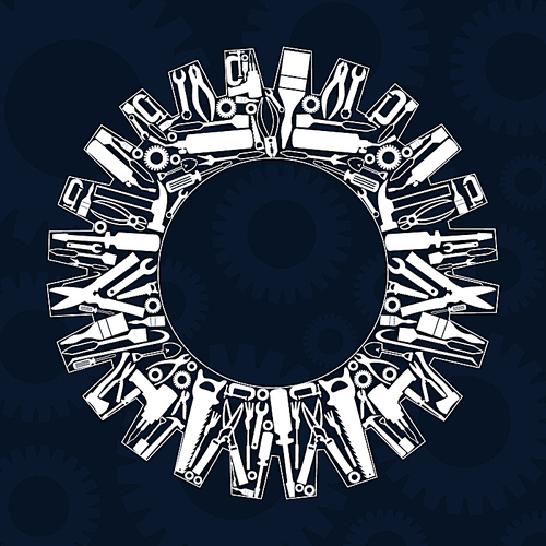 Gear wheel from tools. A vector illustration