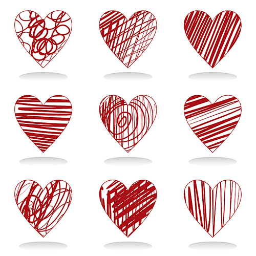 Heart icon5. Icons of hearts in the form of sketches. A vector illustration
