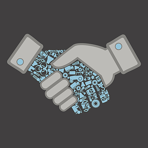 Hand shake made of the industry. Vector illustrations