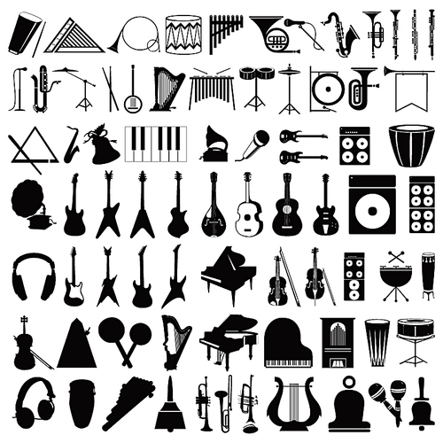 Musical instruments2. Collection of silhouettes of musical instruments. A vector illustration