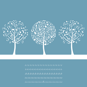 Musical tree3. Three musical trees on a blue background. A vector illustration