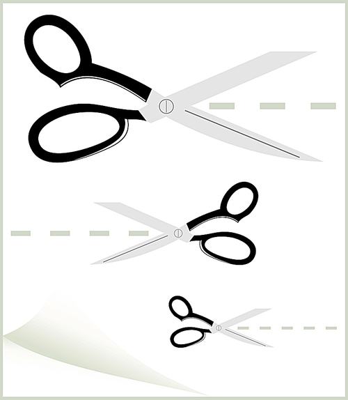 Scissors. Sheet of a paper cut in three places.