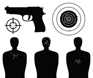 Shooting gallery. Target of a figure of the person and pistol. A vector illustration