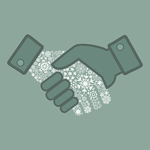 Hand shake made of snowflakes. A vector illustration
