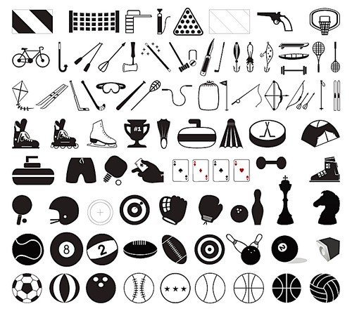 Sports shells. Collection of various sports accessories. A vector illustration
