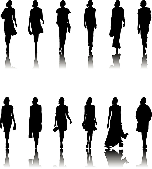 Style. The models in a dress go on a path. A vector illustration.