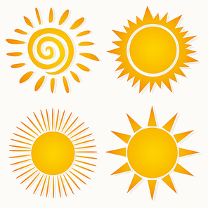 Sun icons4. Set of icons of the orange sun. A vector illustration