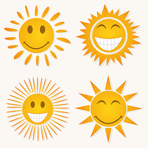 Sun smile. Set of icons of smiles of the sun. A vector illustration