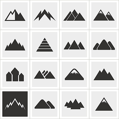 Set of icons of mountains. A vector illustration