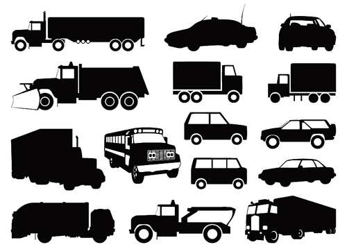 Car. Collection of silhouettes of cars. A vector illustration