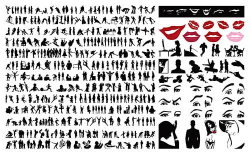 Collection of silhouettes of people. 360 silhouettes of people. A vector illustration