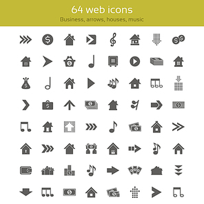 Set of icons for web design. Collection themes: businessarrowshousesmusic