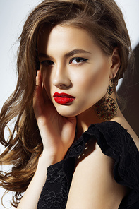 Charisma. Gorgeous Aristocratic Woman with Red Lips