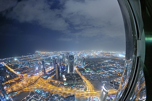 Panorama of down town Dubai modern city at night