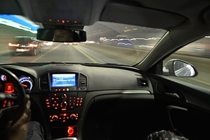 View from inside of high-speed car in the t streetMotion Blur