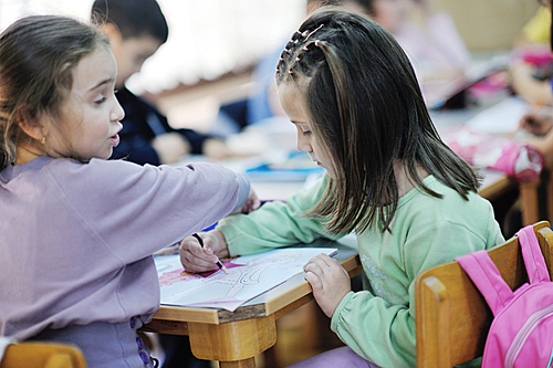 happy child kids group have fun and play at kindergarden indoor preschool education concept with  teacher
