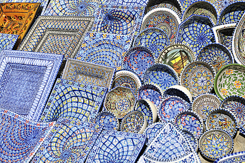 africa and tunis colorful ceramics gift suvenir outdoor on street market