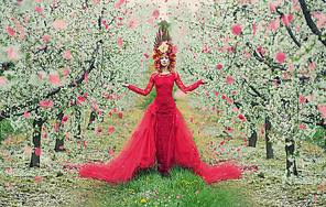 Portrait of the lady in the colorful orchard