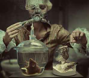 Retro chemist making a creepy experiment